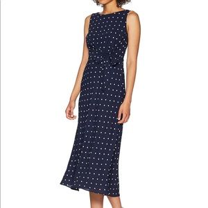 NWT Size 16 LAUREN Ralph Lauren Navy and White Polka Dot Midi Dress with Overlay